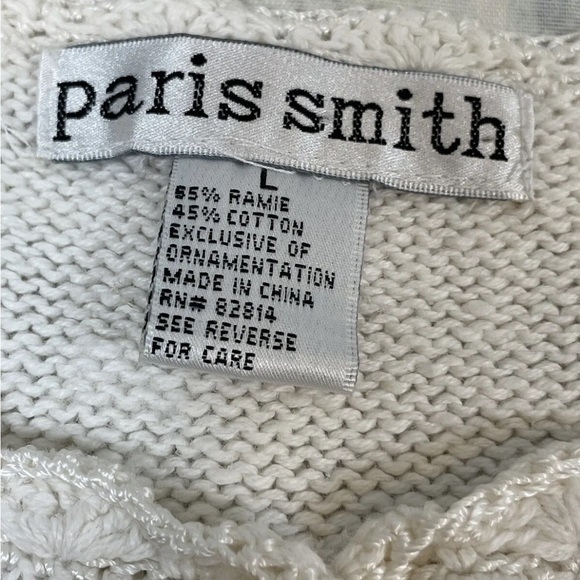 Vintage PARIS SMITH L cream Embroidered Cottagecore coquette Sweater cardigan - Picture 4 of 15